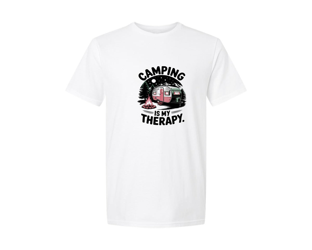 brand:Generic|color:White|Camping Is My Therapy Camper Design Graphic T-Shirt