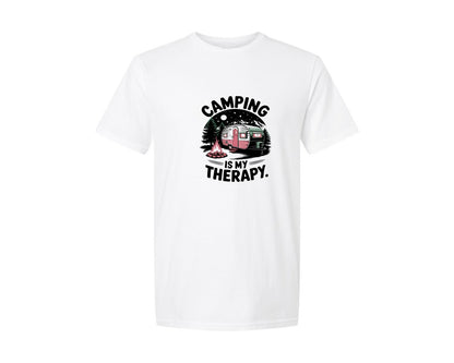 brand:Generic|color:White|Camping Is My Therapy Camper Design Graphic T-Shirt