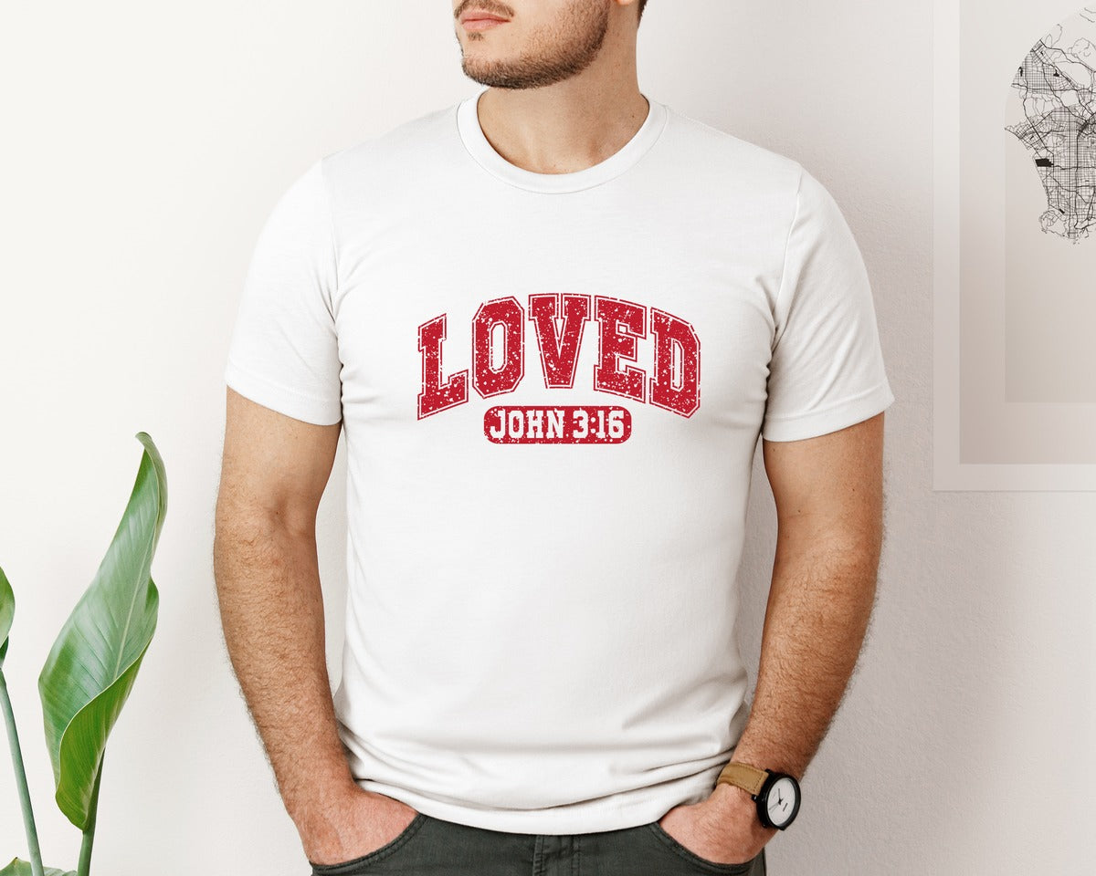 brand:Bella Canvas|color:White|Loved John 316 Christian Valentine Graphic T-Shirt