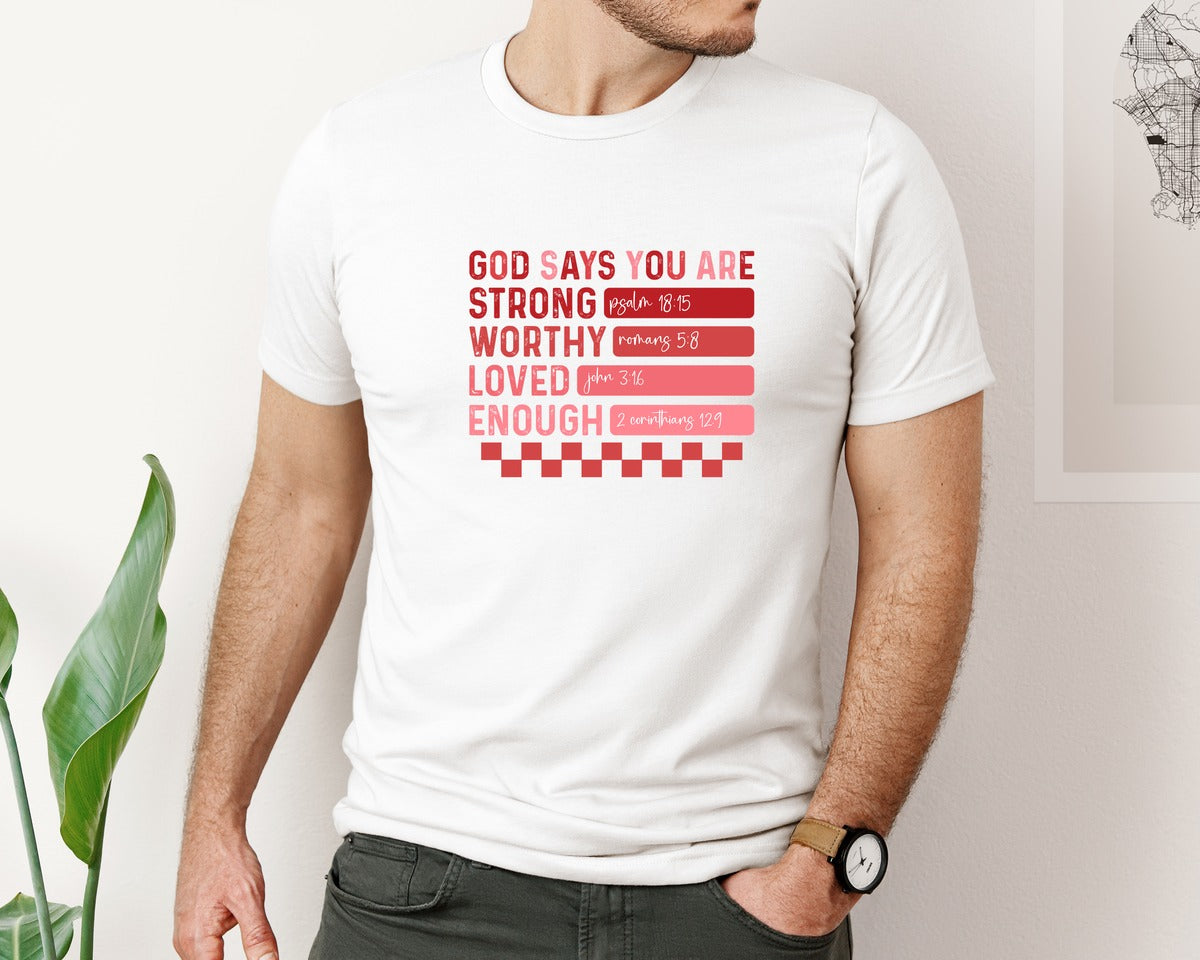 brand:Bella Canvas|color:White|God Says I Am Valentine Jesus Graphic T-Shirt
