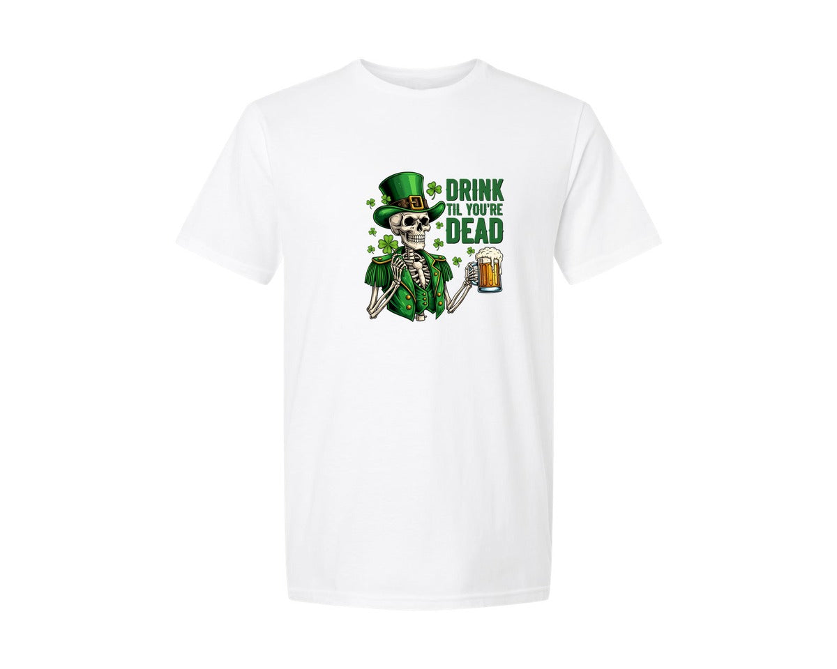 brand:Generic|color:White|Drink Til Youre Dead Funny St Patricks Graphic T-Shirt