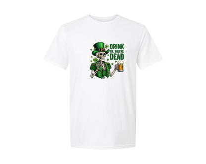 brand:Generic|color:White|Drink Til Youre Dead Funny St Patricks Graphic T-Shirt