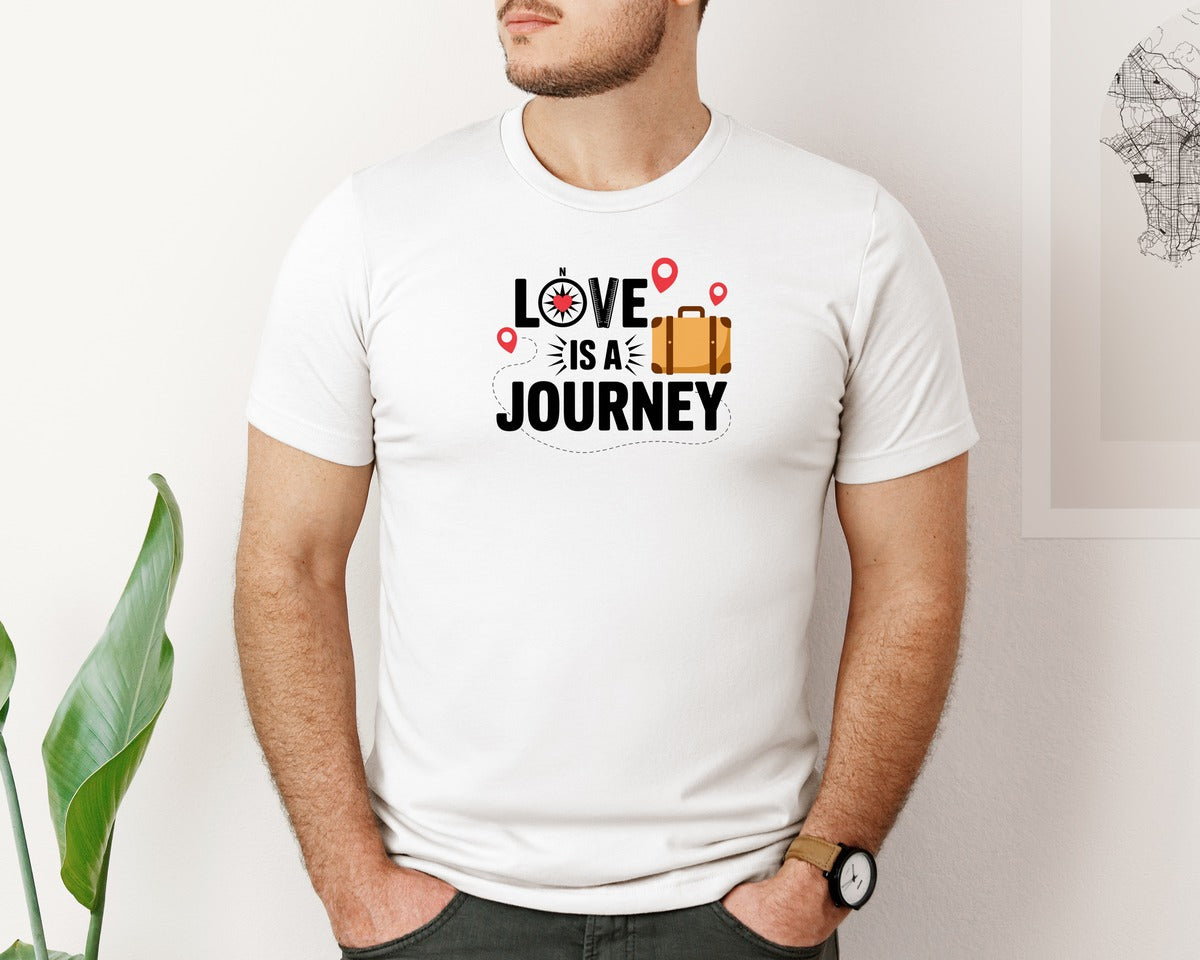 brand:Bella Canvas|color:White|Love Is A Journey Cute Travel Themed Graphic T-Shirt