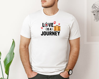brand:Bella Canvas|color:White|Love Is A Journey Cute Travel Themed Graphic T-Shirt