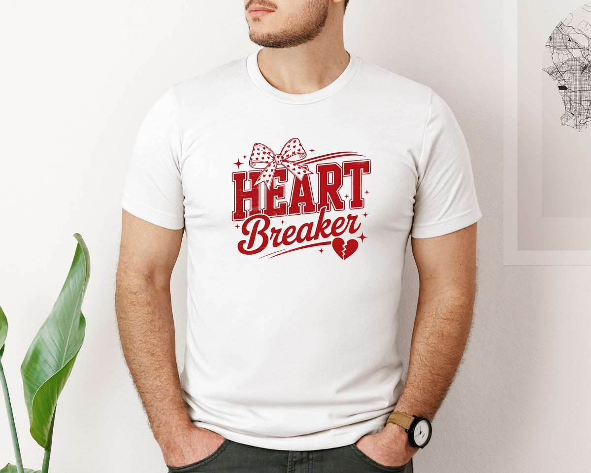 brand:Bella Canvas|color:White|Retro Valentines Day Heart Breaker 3 Graphic T-Shirt