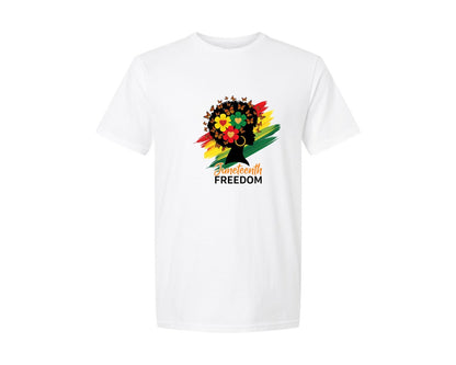 brand:Generic|color:White|Afro Messy Bun Juneteenth Juneteent Graphic T-Shirt
