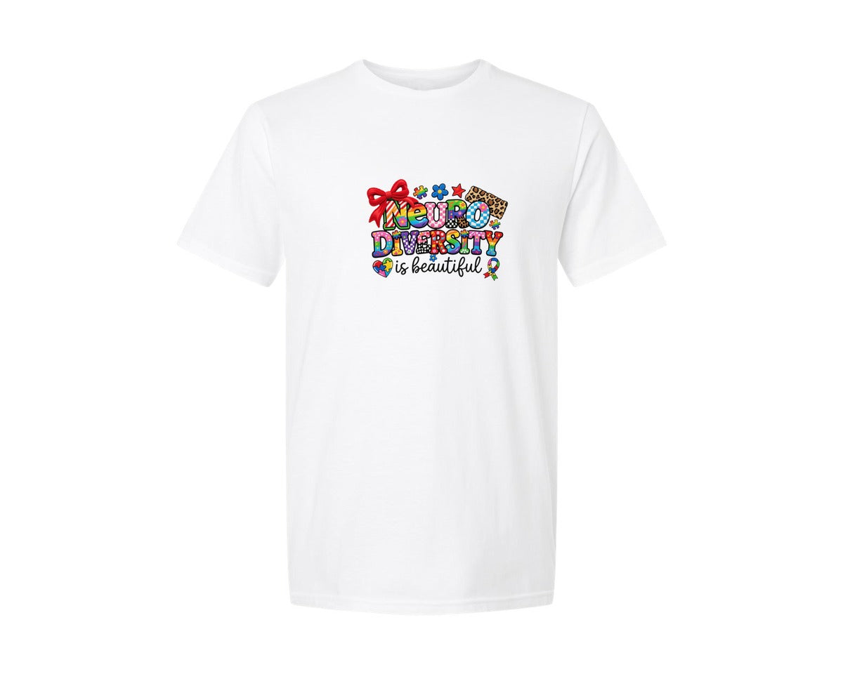 brand:Generic|color:White|Yarn Neurodiversity Is Beautiful Autism Graphic T-Shirt