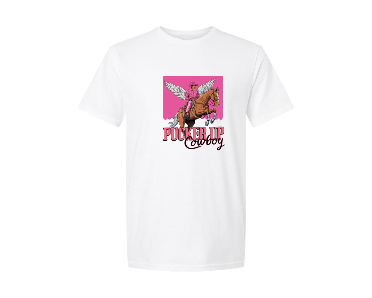 brand:Generic|color:White|Pucker Up Cowboy Bold Valentine Graphic T-Shirt