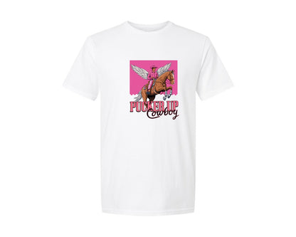 brand:Generic|color:White|Pucker Up Cowboy Bold Valentine Graphic T-Shirt