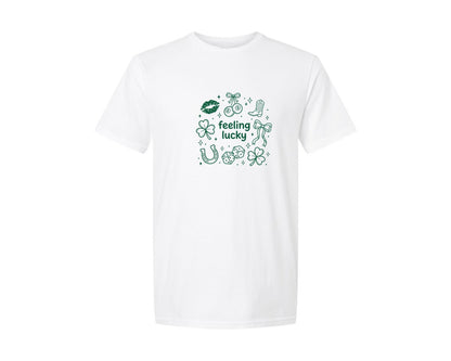 brand:Generic|color:White|Feeling Lucky St Patricks Icons Graphic T-Shirt