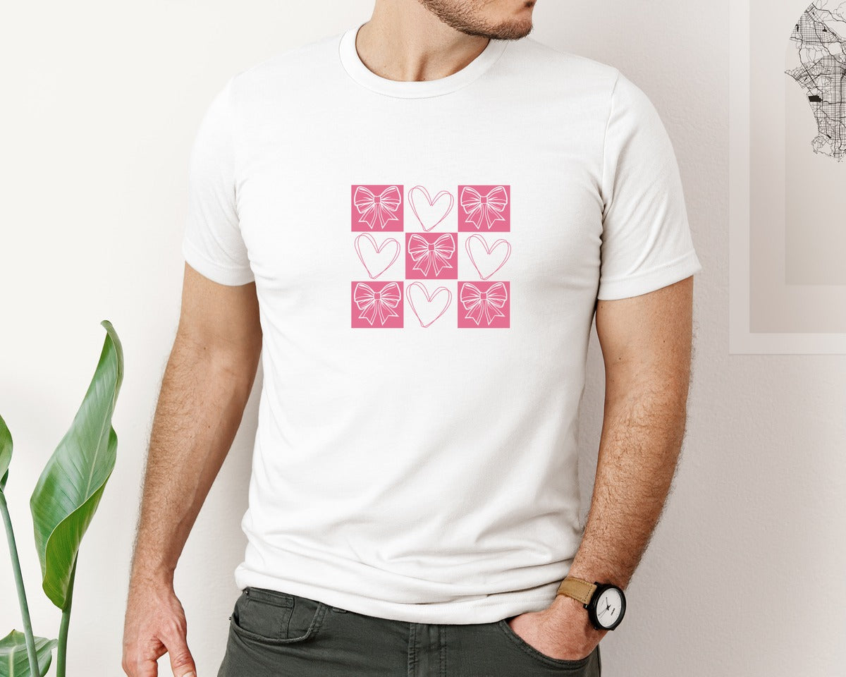 brand:Bella Canvas|color:White|Retro Checkered Valentines Day 12 Graphic T-Shirt