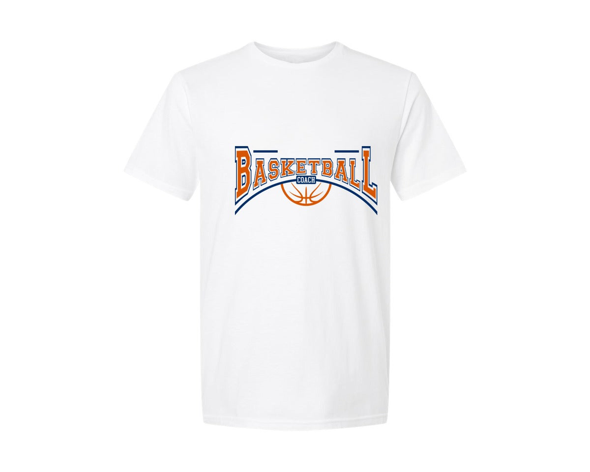 brand:Generic|color:White|Basketball Team Name Coach Logo Graphic T-Shirt