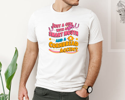 brand:Bella Canvas|color:White|Funny Southern Accent Smart Mouth Graphic T-Shirt
