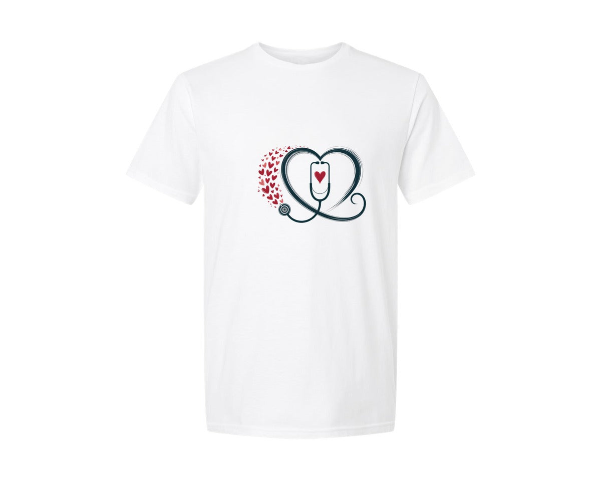 brand:Generic|color:White|Valentines Day Stethoscope Heart Nu 2 Graphic T-Shirt