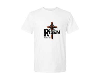 brand:Generic|color:White|He Is Risen Cross Scripture Graphic T-Shirt