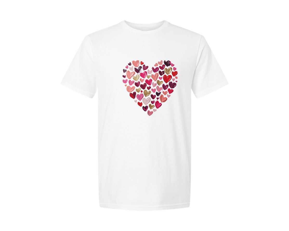 brand:Generic|color:White|Painted Brushstroke Heart Valentine Graphic T-Shirt