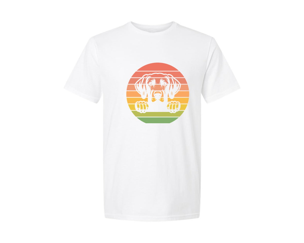 brand:Generic|color:White|Weimaraner Dog Peeking Sunset Vintage Graphic T-Shirt