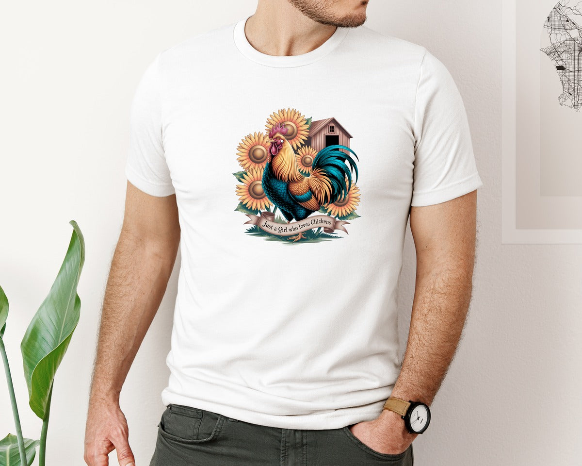 brand:Bella Canvas|color:White|Just A Girl Who Loves Chickens 10 Graphic T-Shirt