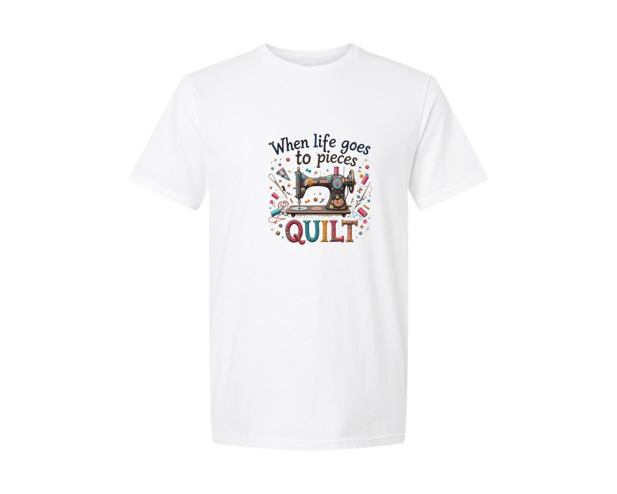 brand:Generic|color:White|Quilting When Life Goes To Pieces Graphic T-Shirt