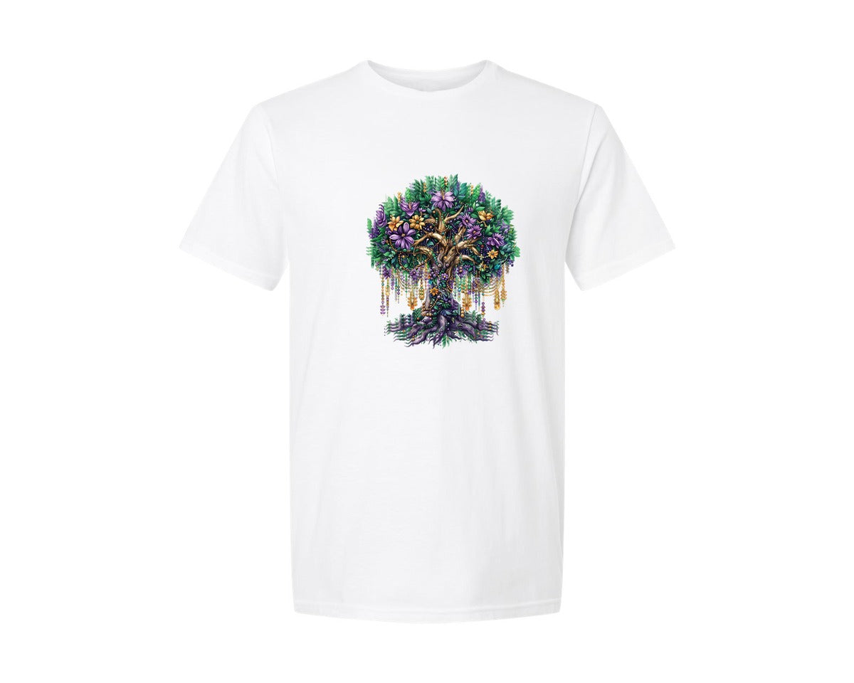 brand:Generic|color:White|Coquette Bow Mardi Gras Tree Graphic T-Shirt