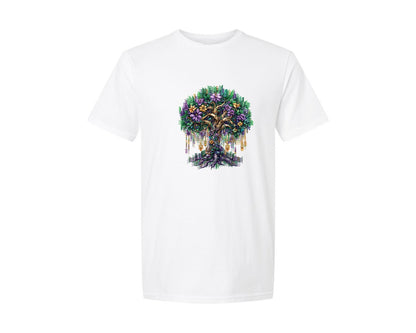 brand:Generic|color:White|Coquette Bow Mardi Gras Tree Graphic T-Shirt