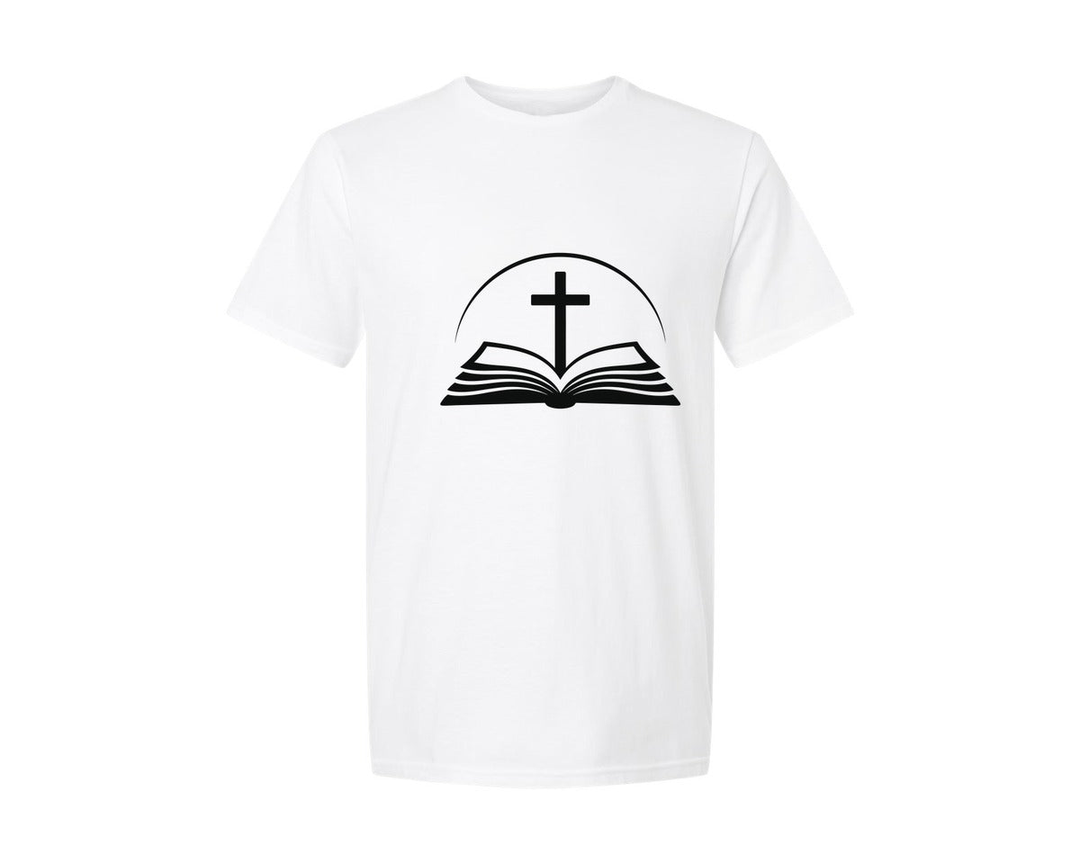 brand:Generic|color:White|Bible And Cross Symbol Graphic T-Shirt