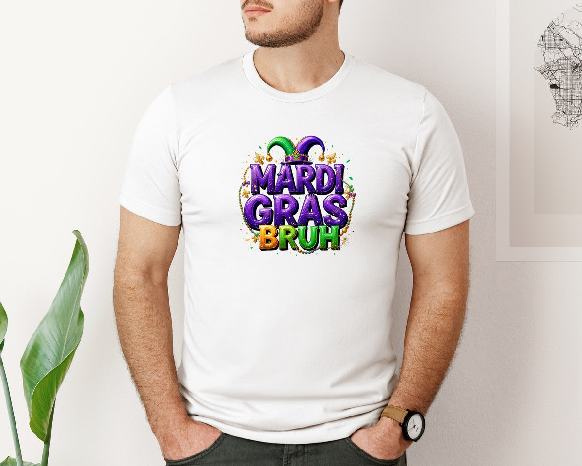 brand:Bella Canvas|color:White|Playful Mardi Gras Font T Shirt Design Graphic T-Shirt