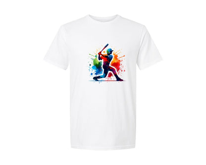 brand:Generic|color:White|Colorful Baseball Player Graphic T-Shirt