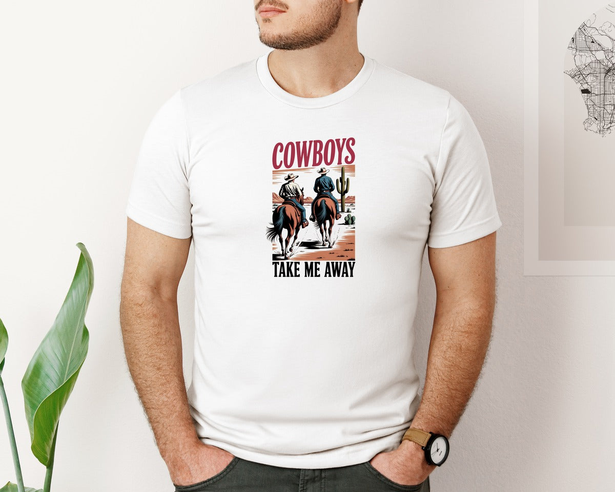 brand:Bella Canvas|color:White|Cowboys Take Me Away Vintage Western 2 Graphic T-Shirt