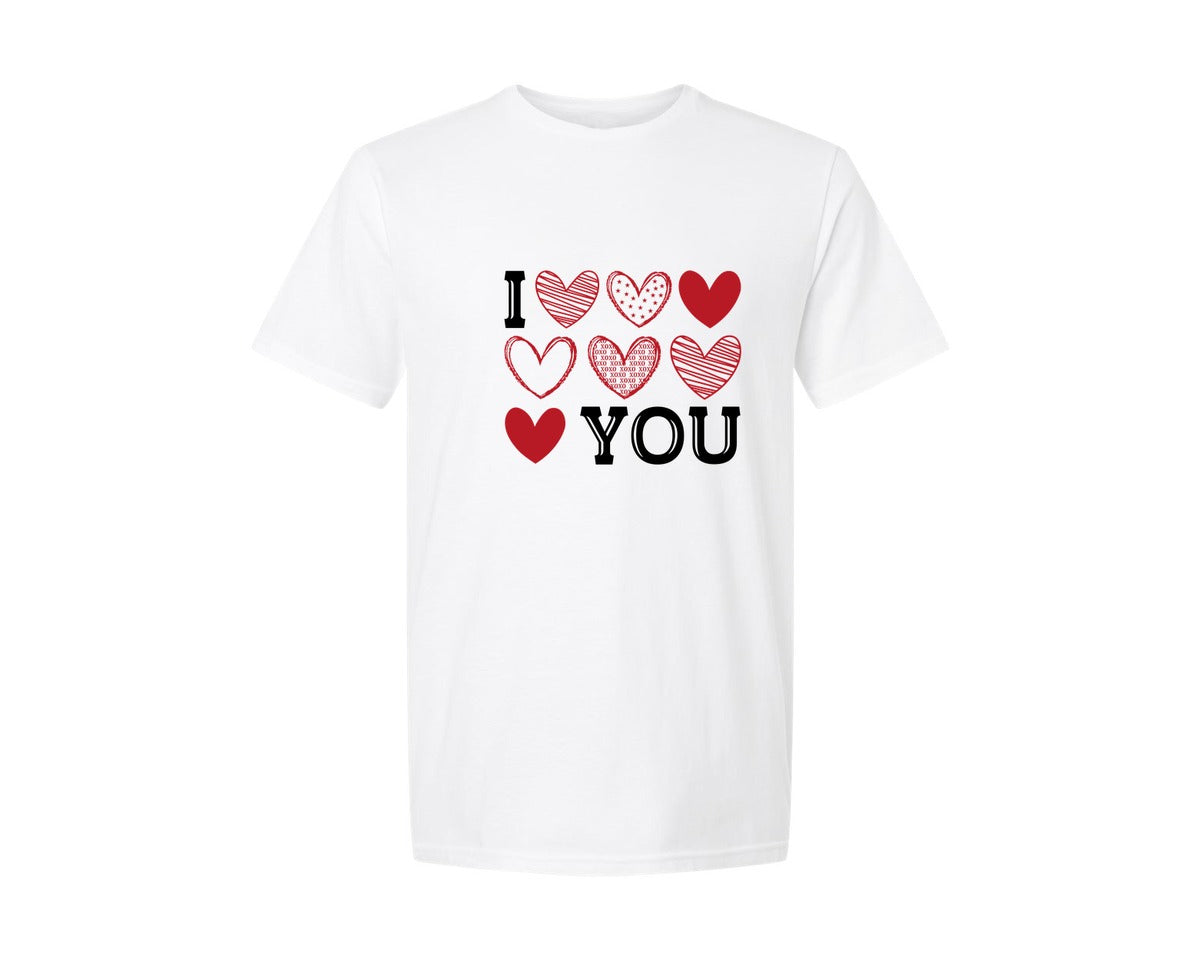 brand:Generic|color:White|I Love You Hearts Valentine Day Graphic T-Shirt