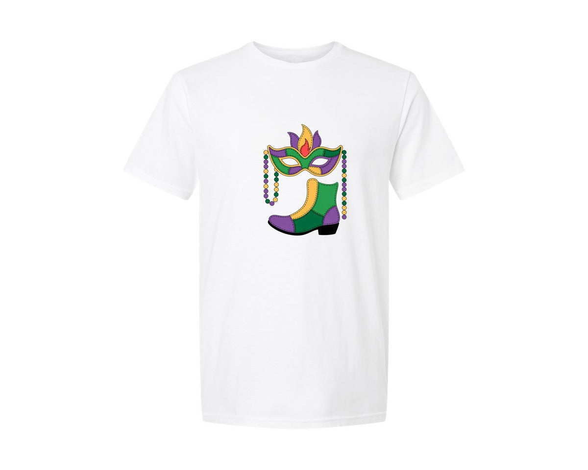 brand:Generic|color:White|Mardi Gras Shrimp Boot Mardi Gras Pn 2 Graphic T-Shirt