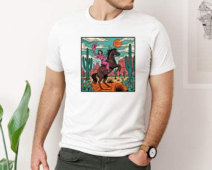 brand:Bella Canvas|color:White|Desert Cowgirl Riding Horse Western Graphic T-Shirt