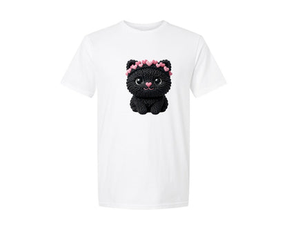 brand:Generic|color:White|Faux Yarn Knitted Valentine Cat Graphic T-Shirt