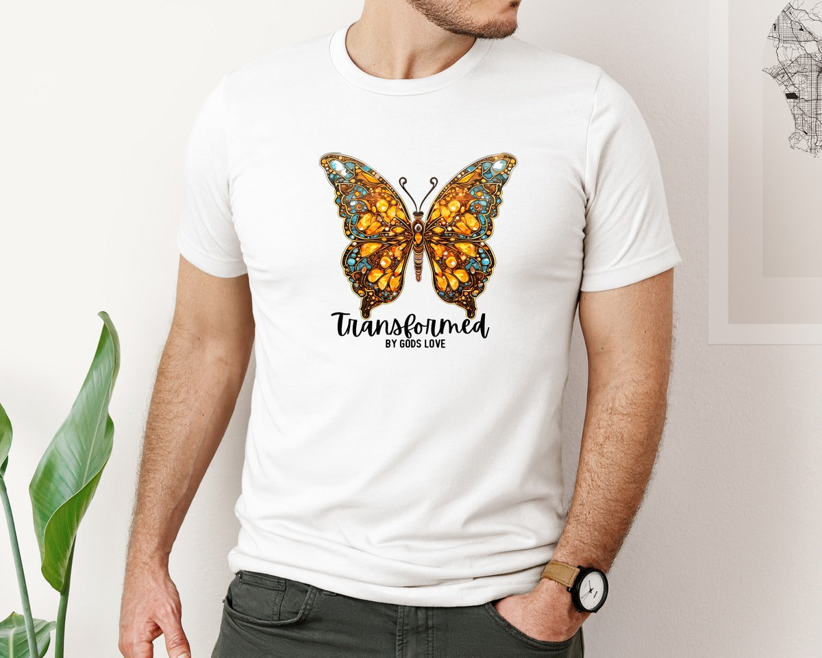 brand:Bella Canvas|color:White|Transformed By Gods Love Butterfly 2 Graphic T-Shirt