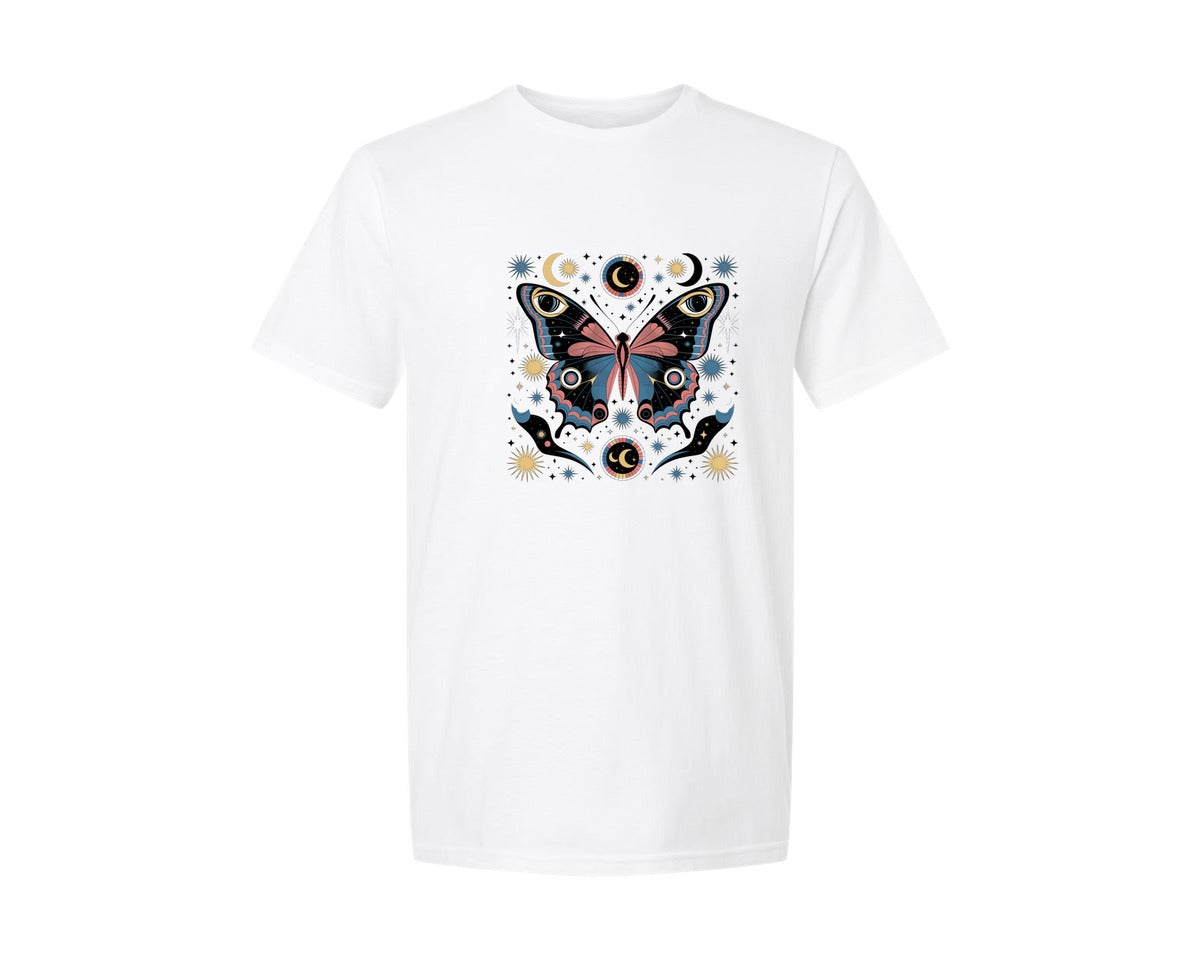 brand:Generic|color:White|Mystical Celestial Butterfly Art Cosmic Graphic T-Shirt