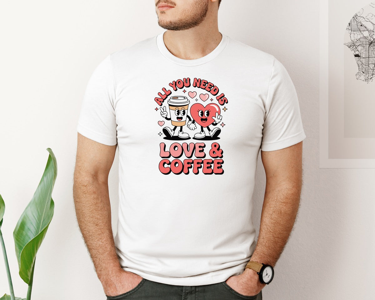 brand:Bella Canvas|color:White|Cute Coffee Cup Heart Graphic T-Shirt