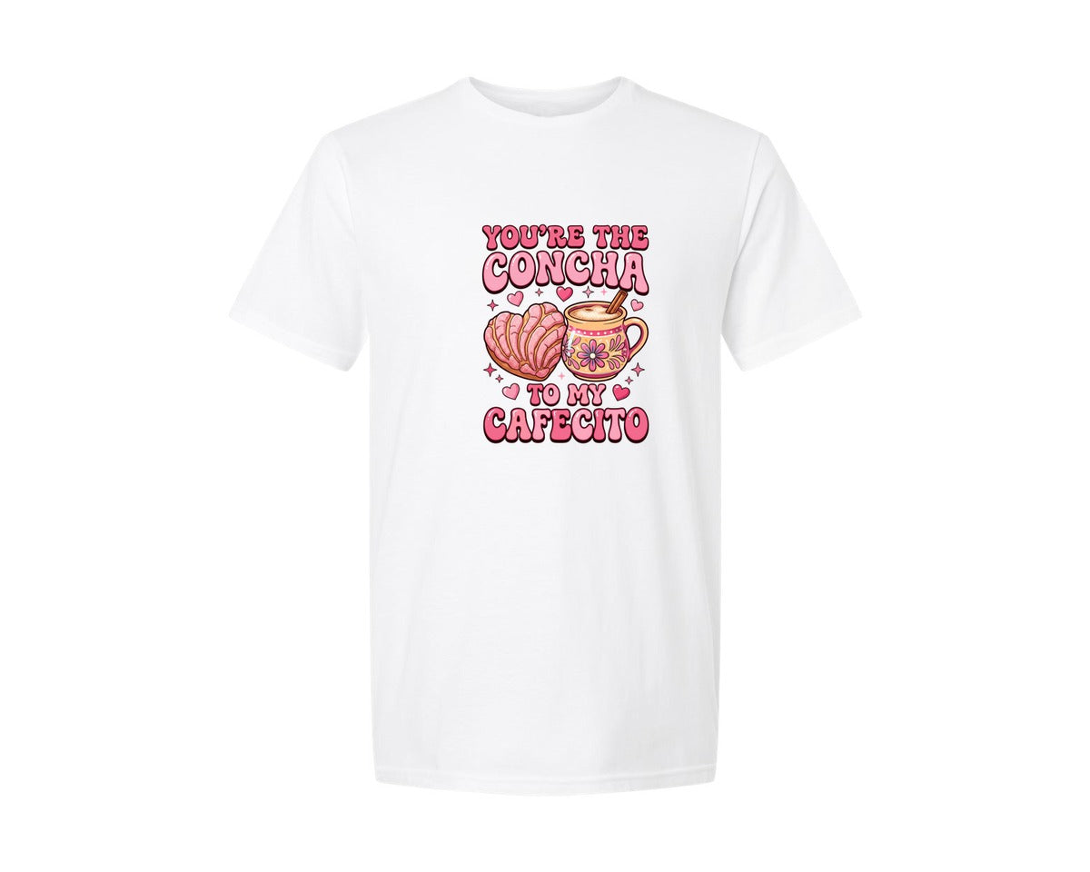 brand:Generic|color:White|Valentine Concha And Cafecito Graphic T-Shirt
