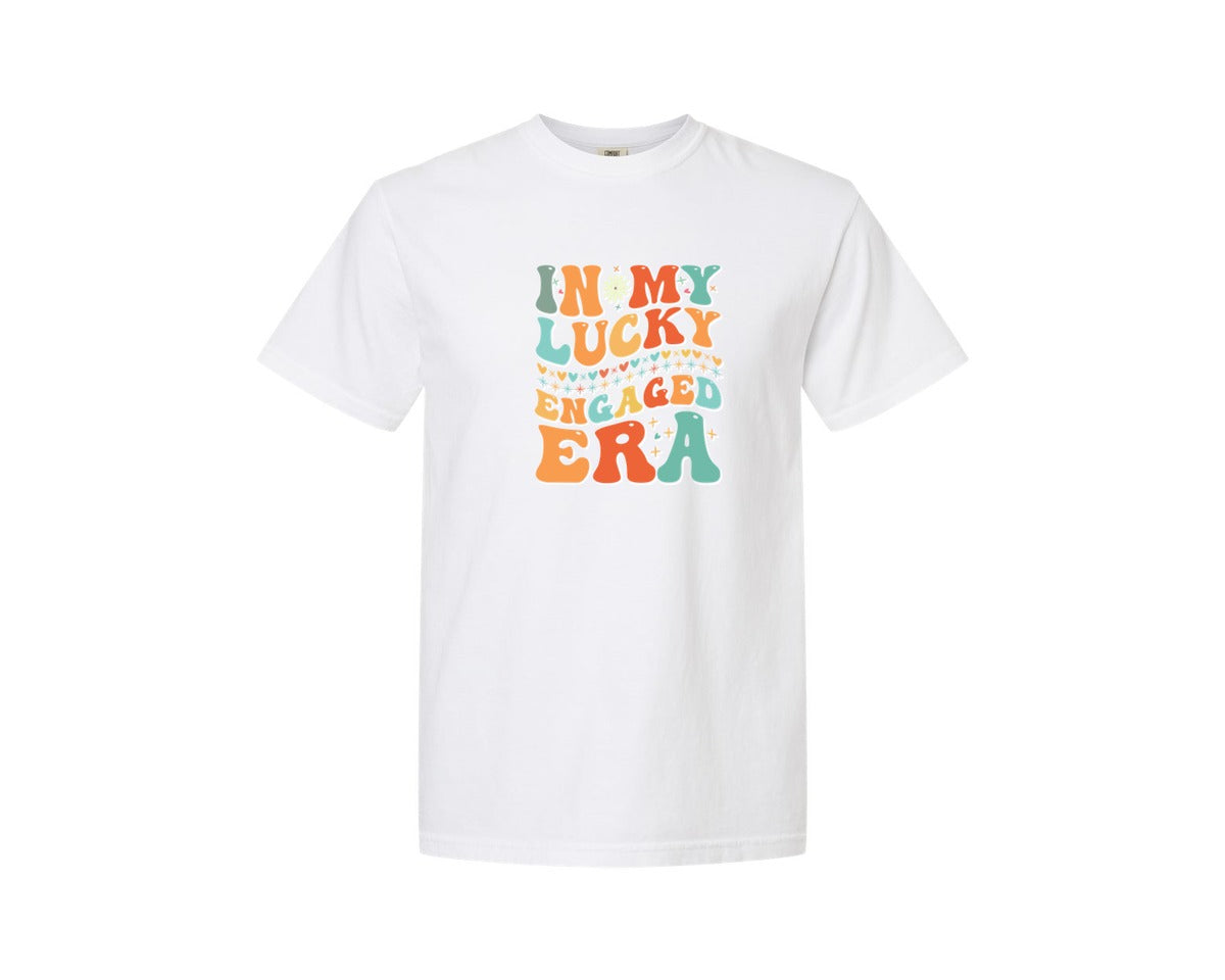 brand:Comfort Colors|color:White|In My Lucky Engaged Era 2 Graphic T-Shirt