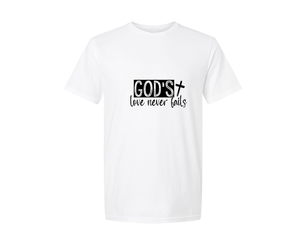 brand:Generic|color:White|Gods Love Never Fails Sleeve Design 2 Graphic T-Shirt