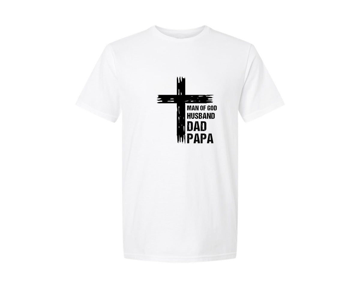 brand:Generic|color:White|Man Of God Husband Dad Papa Shirtchrist Graphic T-Shirt