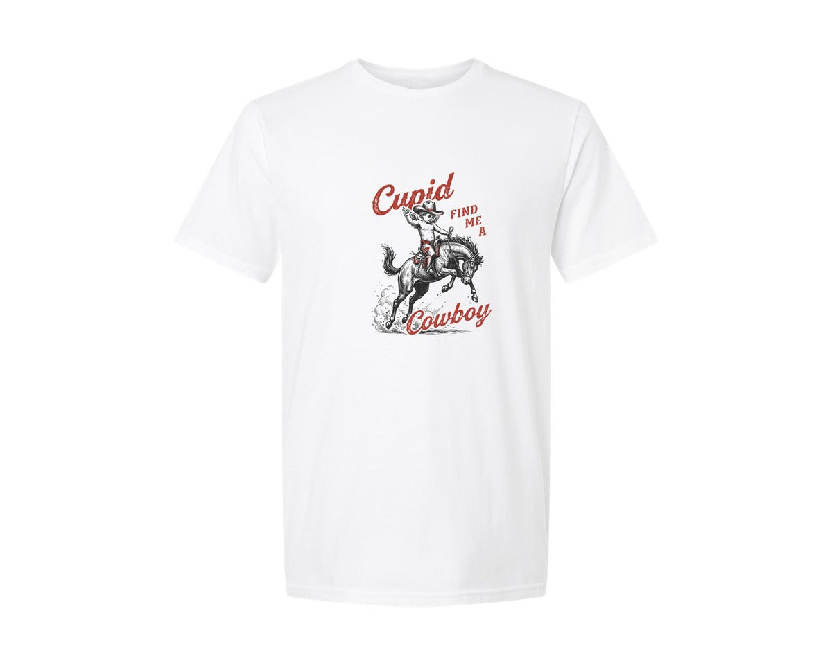 brand:Generic|color:White|Cowboy Cupid Western Valentine Graphic T-Shirt