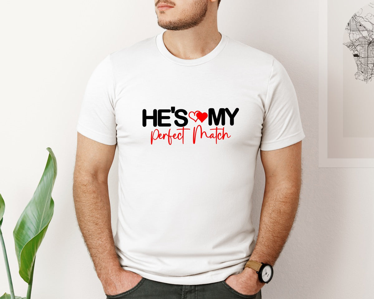 brand:Bella Canvas|color:White|Perfect Match Matching Couples Graphic T-Shirt