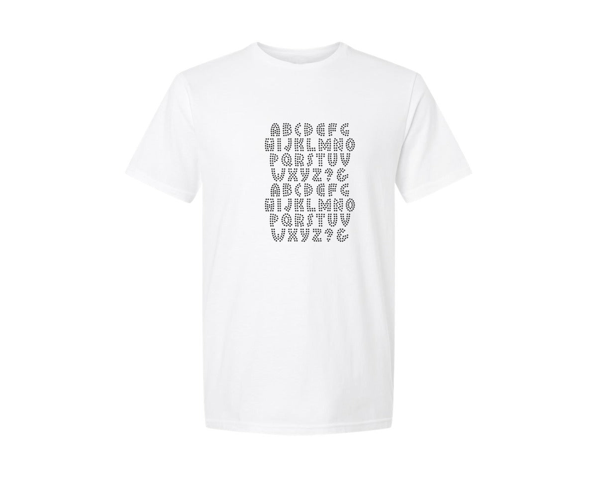 brand:Generic|color:White|Rhinestone Design Font Hopper 1 Graphic T-Shirt