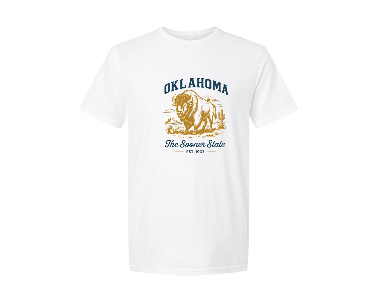 brand:Generic|color:White|Oklahoma The Sooner State Est 1907 Graphic T-Shirt