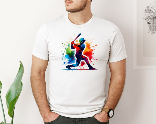 Colorful Baseball Player Graphic T-Shirt