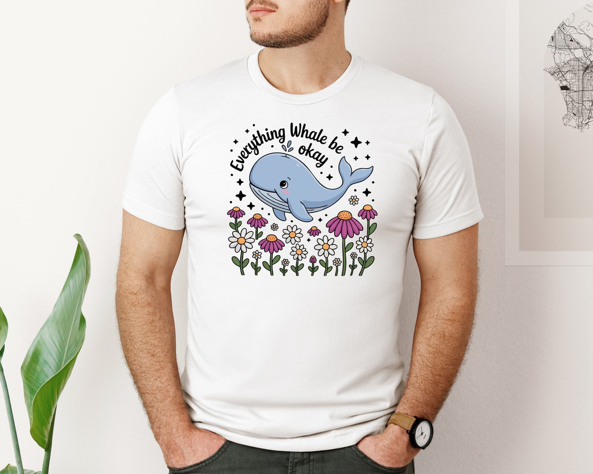 brand:Bella Canvas|color:White|Whale Be Okay Cute Positive Design 2 Graphic T-Shirt