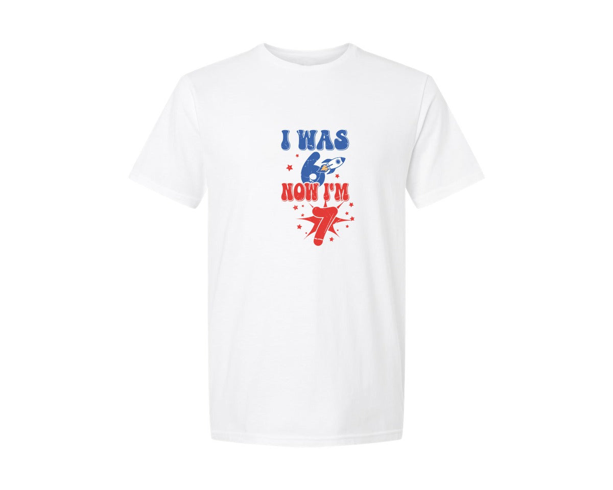 brand:Generic|color:White|I Was 6 Now Im 7 67 Funny Meme Kids Graphic T-Shirt