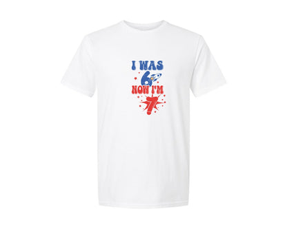 brand:Generic|color:White|I Was 6 Now Im 7 67 Funny Meme Kids Graphic T-Shirt