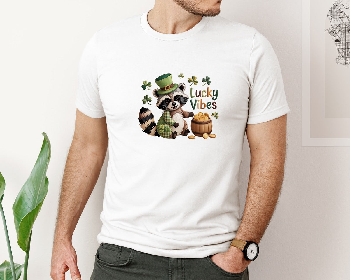 brand:Bella Canvas|color:White|Lucky Vibes St Patricks 13 Graphic T-Shirt