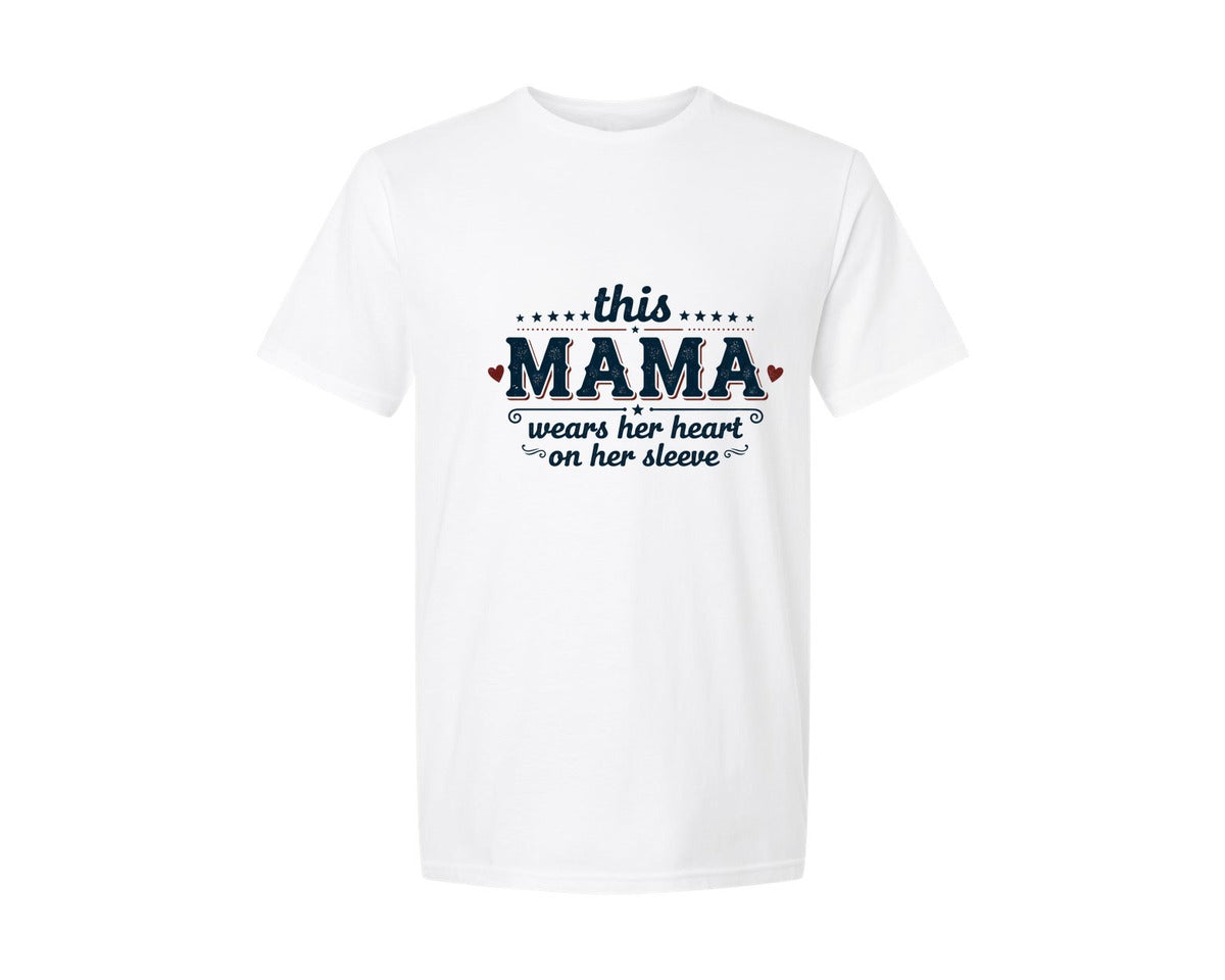brand:Generic|color:White|This Mama Wears Her Heart On Her Sleeve 40 Graphic T-Shirt